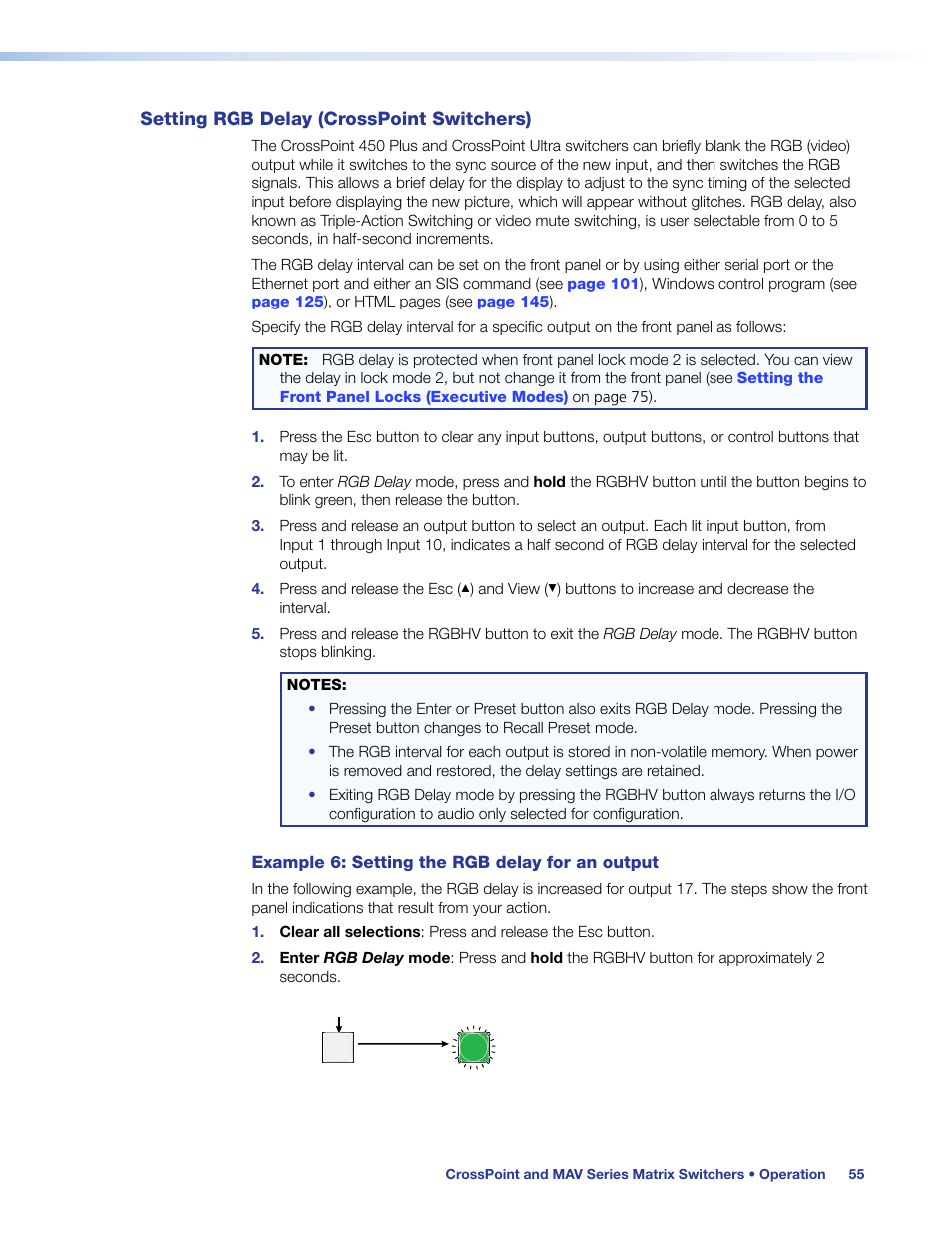 Setting rgb delay (crosspoint switchers), Rgb delay, Setting the rgb delay | Extron Electronics MAV Plus Series User Guide User Manual | Page 61 / 166