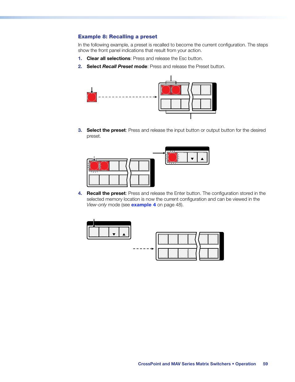 Recalling a preset, Example 8: recalling a preset | Extron Electronics MAV Plus Series User Guide User Manual | Page 65 / 166