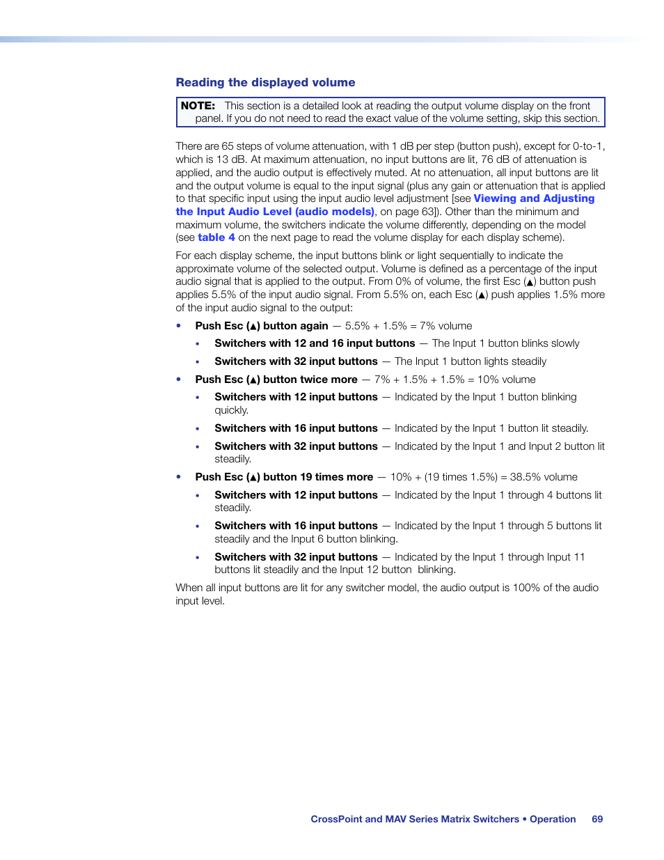 Reading the, Displayed volume | Extron Electronics MAV Plus Series User Guide User Manual | Page 75 / 166