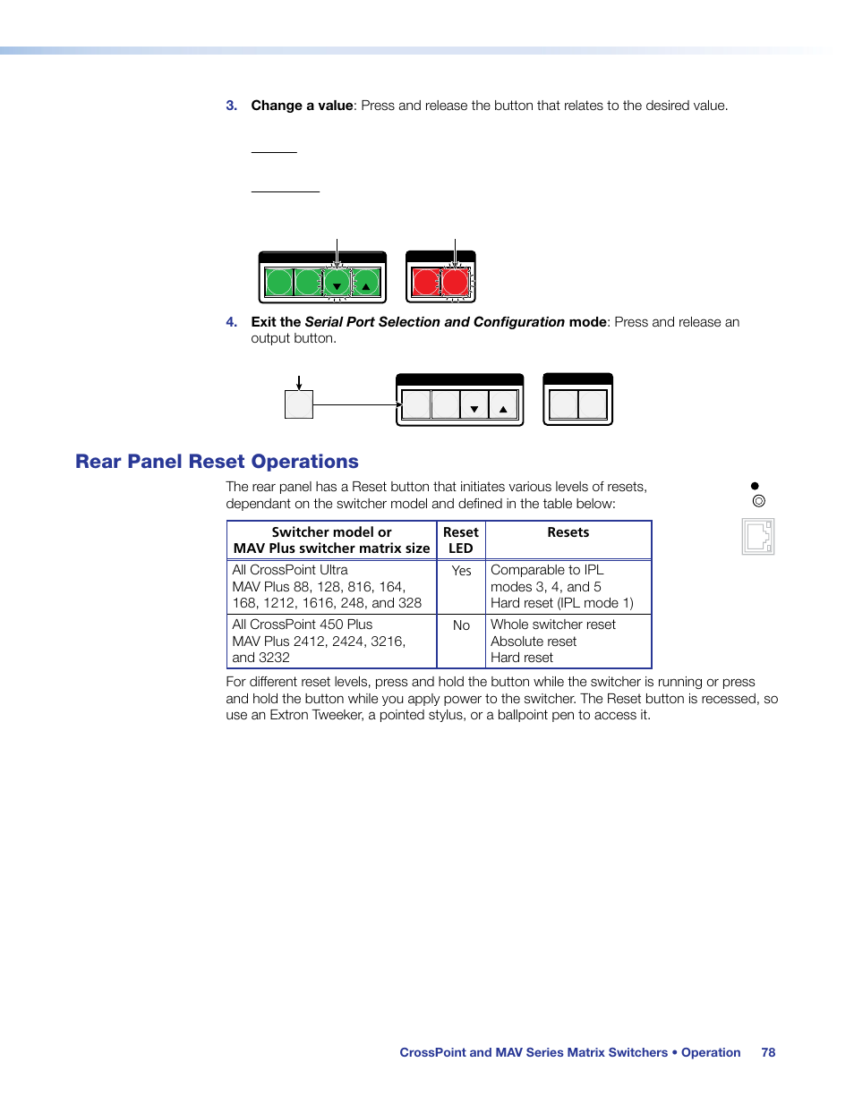 Rear panel operations, Rear panel reset operations | Extron Electronics MAV Plus Series User Guide User Manual | Page 84 / 166