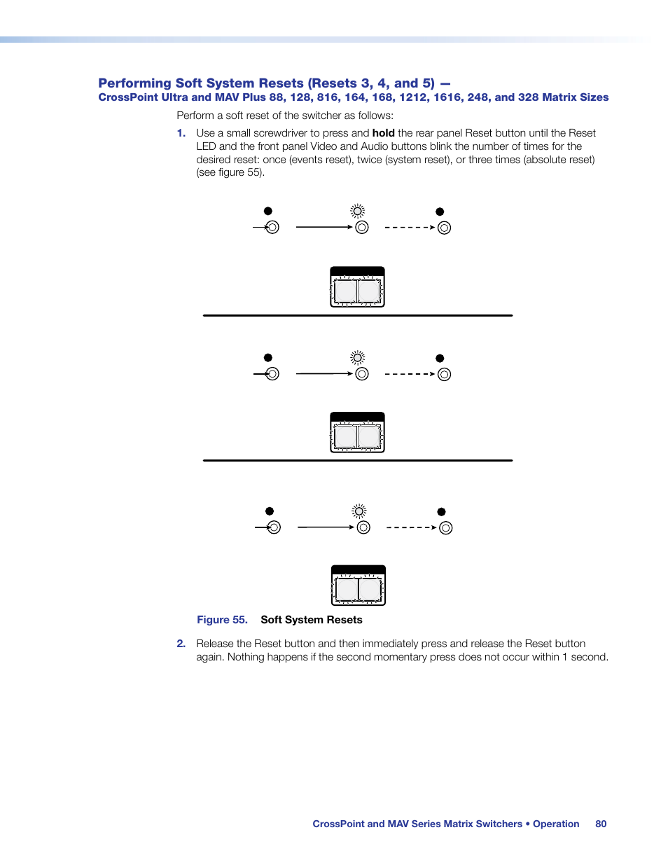 Performing soft system resets, Performing soft system resets (resets 3, 4, and 5) | Extron Electronics MAV Plus Series User Guide User Manual | Page 86 / 166