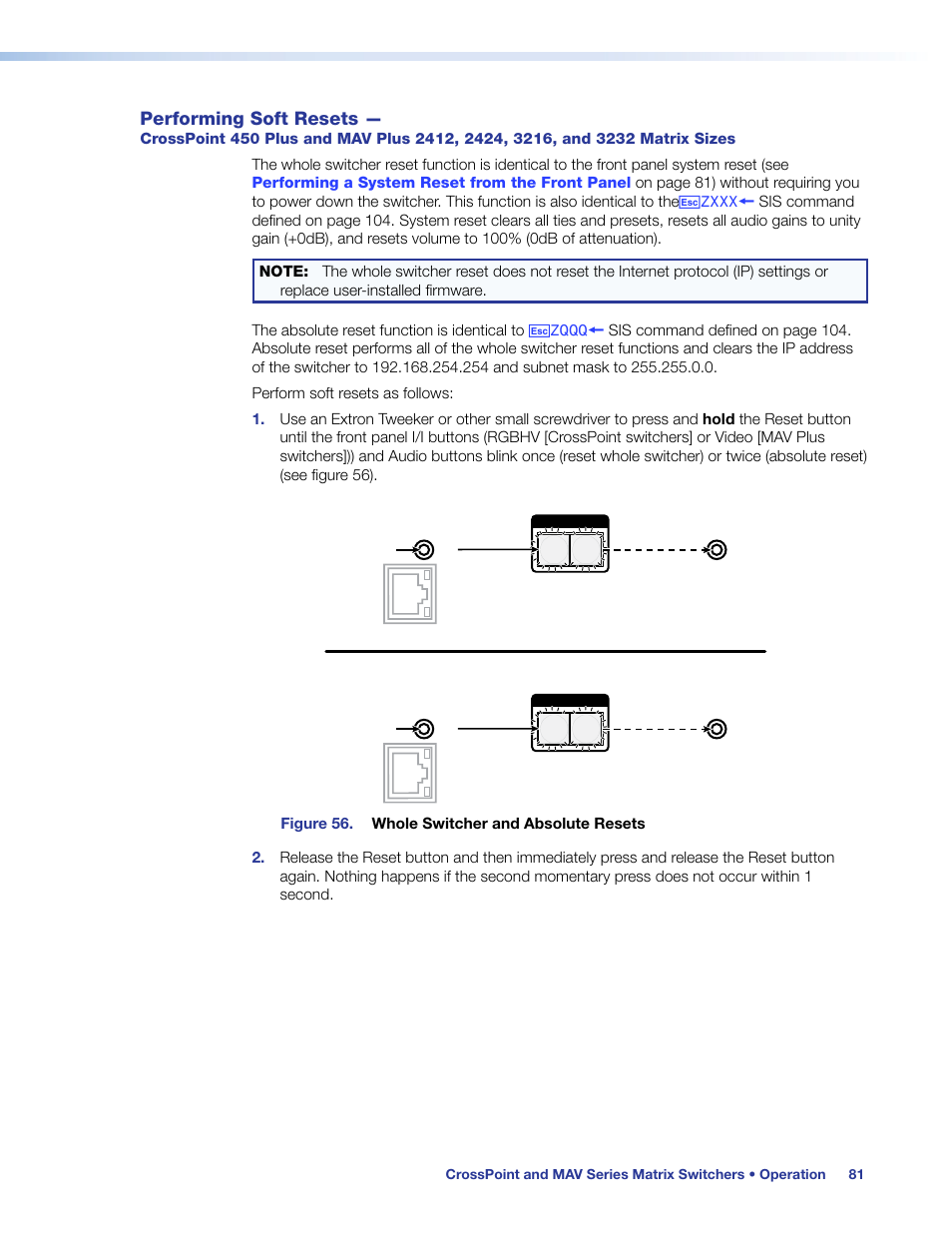 Performing soft resets | Extron Electronics MAV Plus Series User Guide User Manual | Page 87 / 166