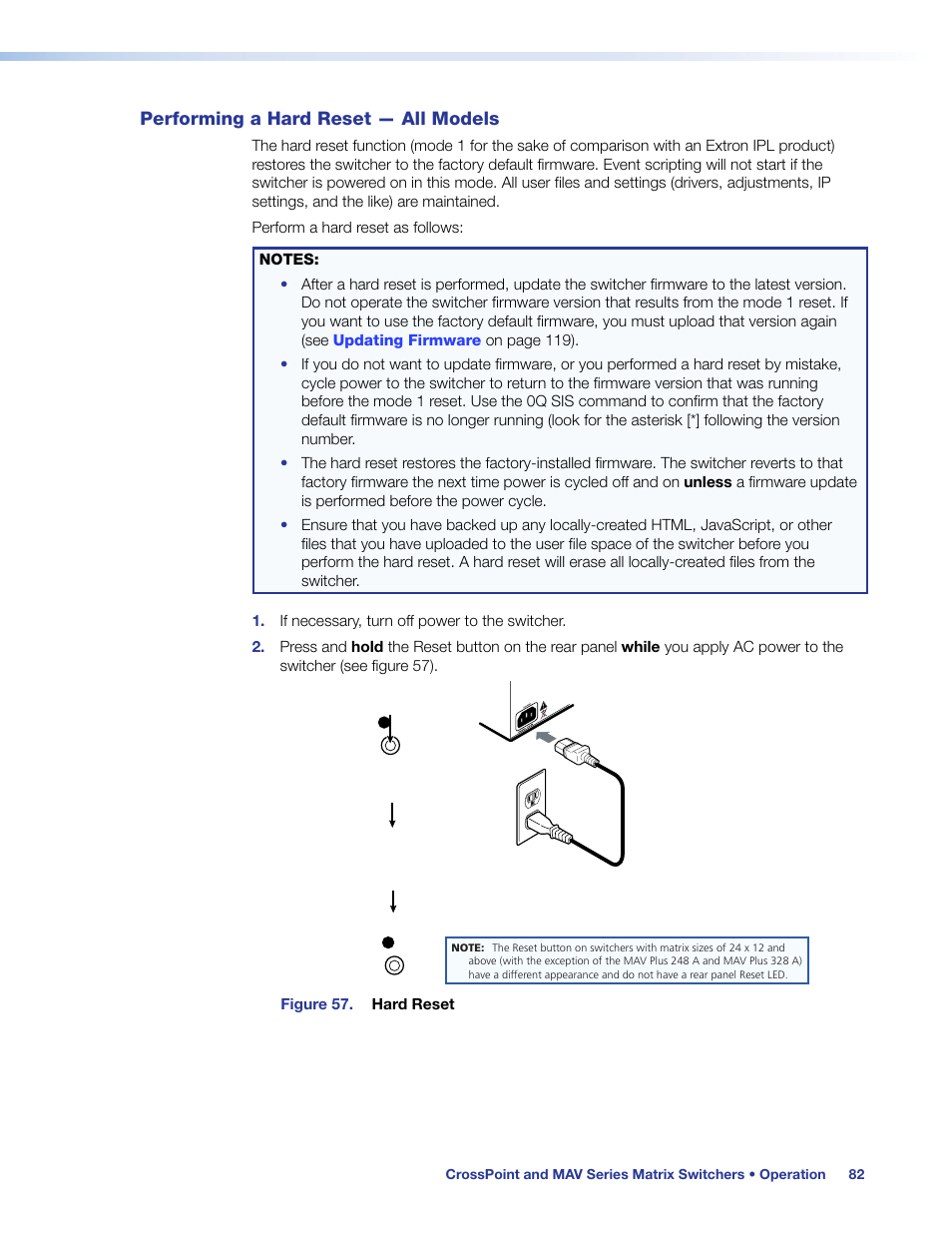 Performing a hard reset — all models | Extron Electronics MAV Plus Series User Guide User Manual | Page 88 / 166