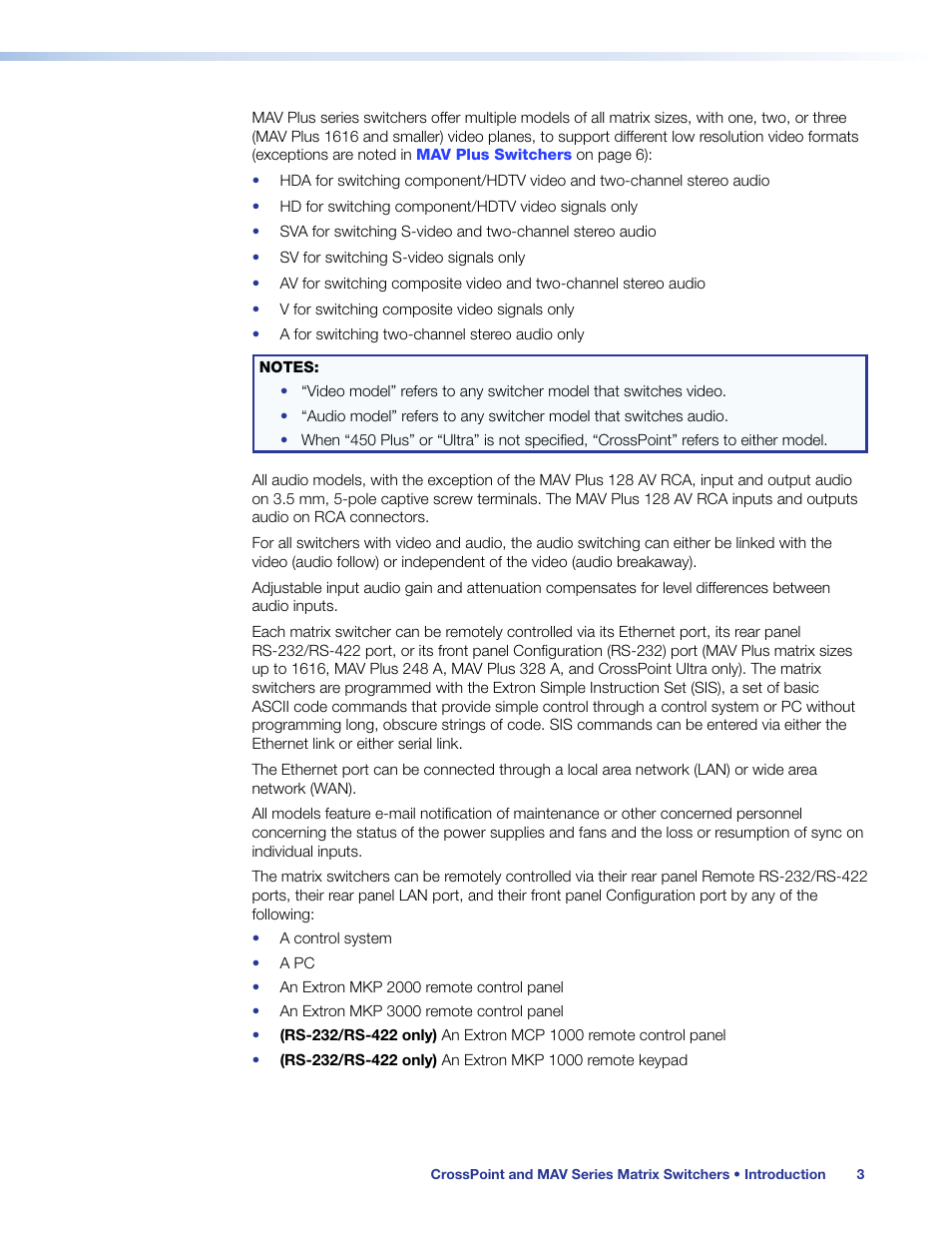 Extron Electronics MAV Plus Series User Guide User Manual | Page 9 / 166