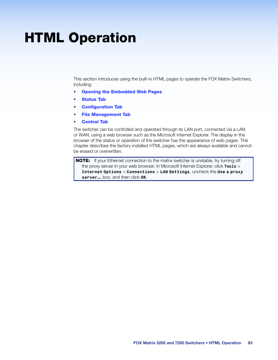 Html operation | Extron Electronics FOX Matrix 7200 User Manual | Page 101 / 132