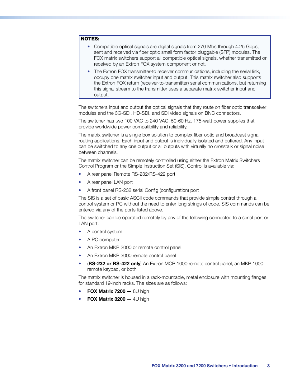 Extron Electronics FOX Matrix 7200 User Manual | Page 11 / 132