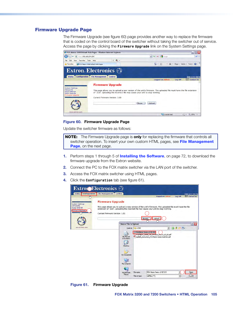 Firmware upgrade page | Extron Electronics FOX Matrix 7200 User Manual | Page 113 / 132