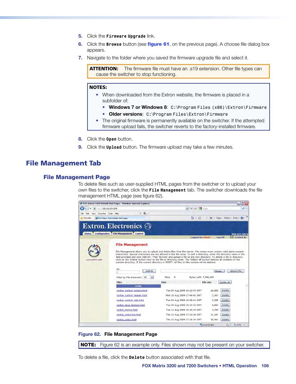 File management tab, File management, On the next pag | Extron Electronics FOX Matrix 7200 User Manual | Page 114 / 132