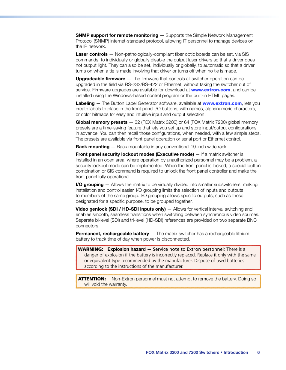 Extron Electronics FOX Matrix 7200 User Manual | Page 14 / 132