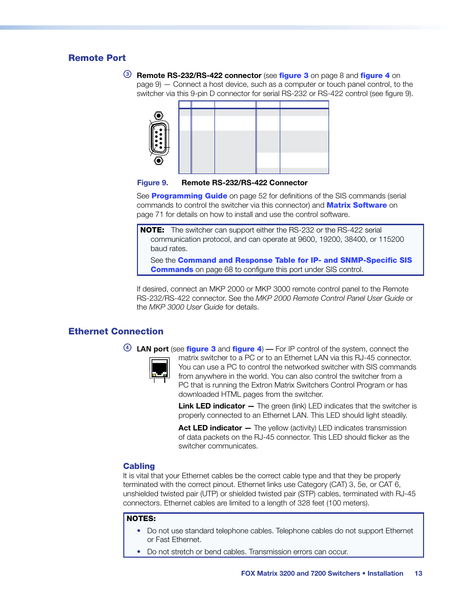 Remote port, Ethernet connection, Remote port ethernet connection | And a lan port, Age 13 | Extron Electronics FOX Matrix 7200 User Manual | Page 21 / 132