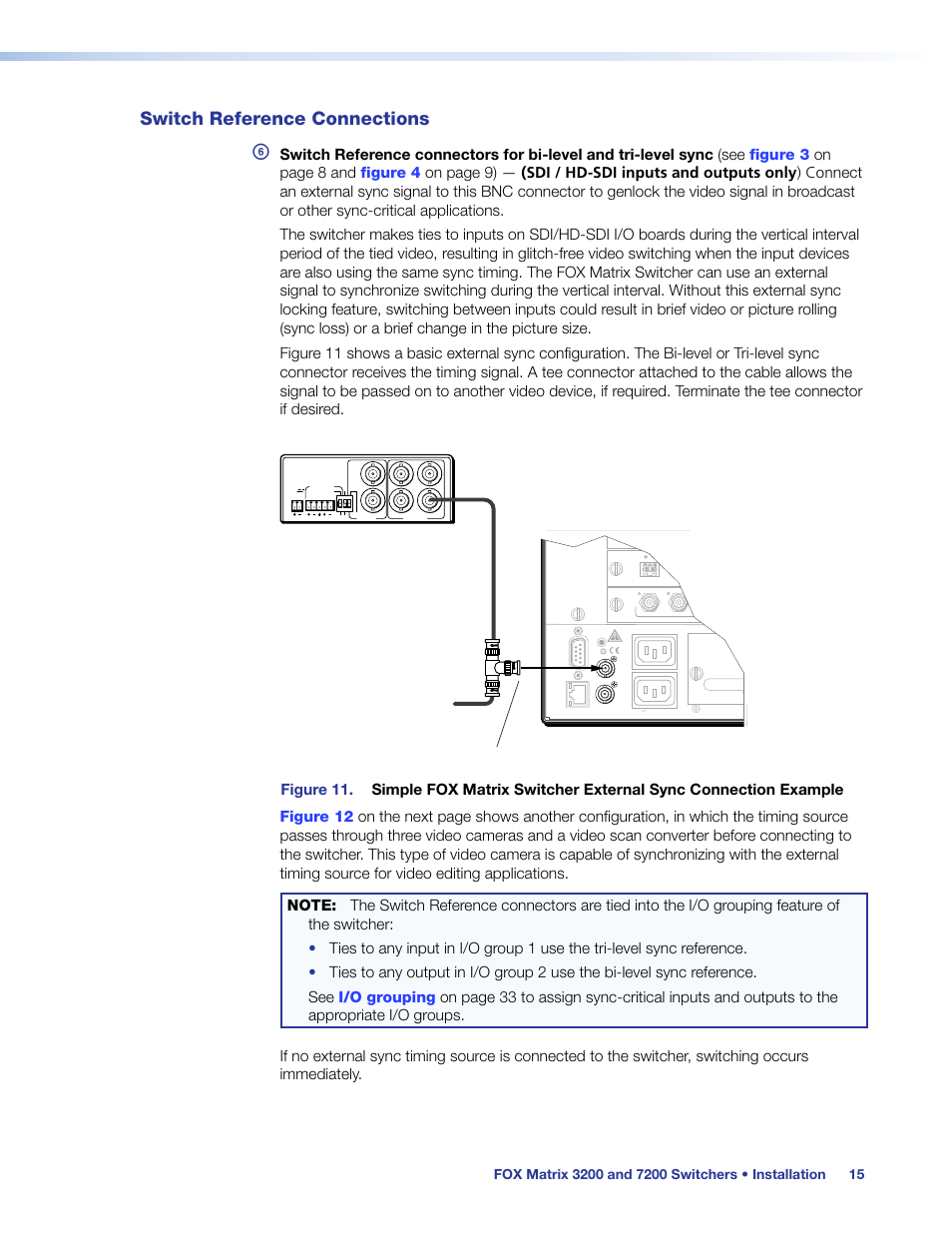 Switch reference connections, Extron fox matrix 3200, Matrix switcher | Extron bbg 6 a | Extron Electronics FOX Matrix 7200 User Manual | Page 23 / 132