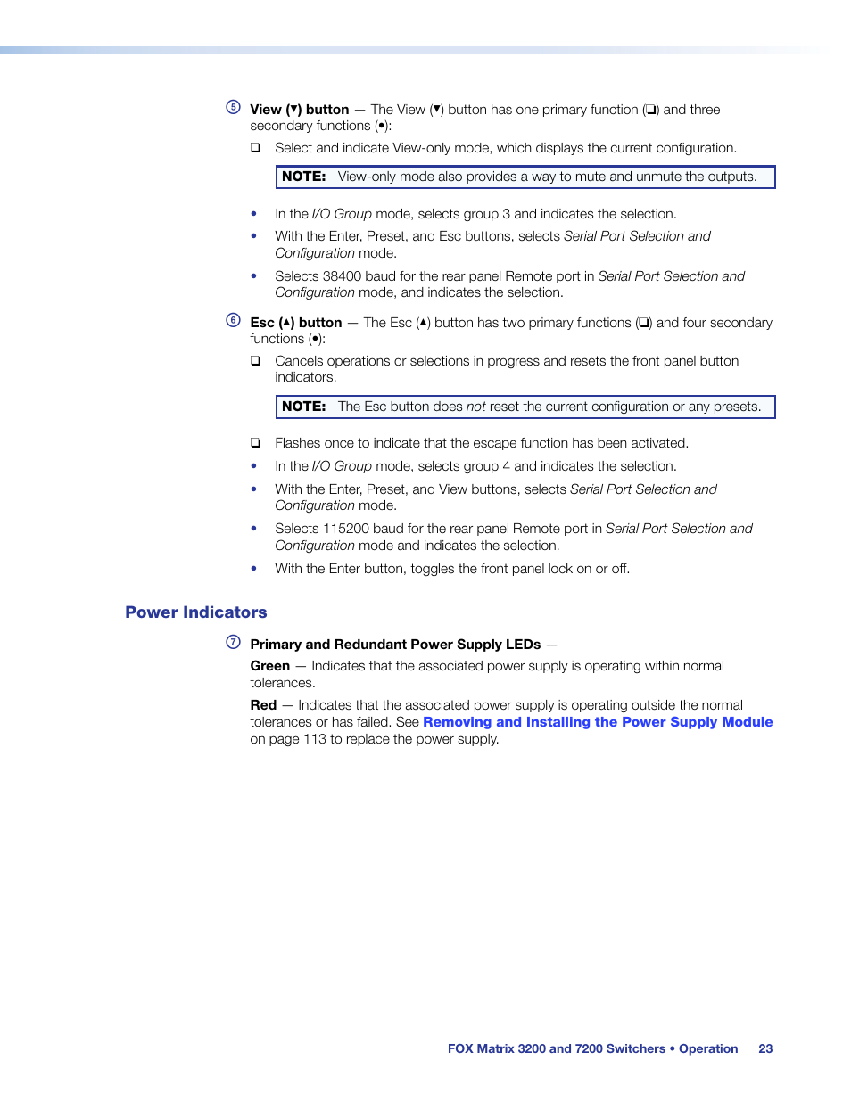 Power indicators | Extron Electronics FOX Matrix 7200 User Manual | Page 31 / 132