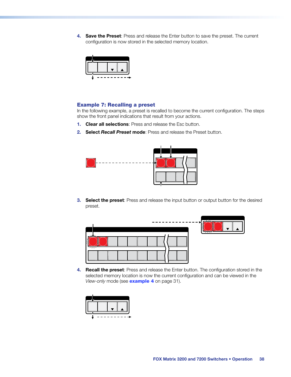 Recalling a preset, Example 7: recalling a preset | Extron Electronics FOX Matrix 7200 User Manual | Page 46 / 132