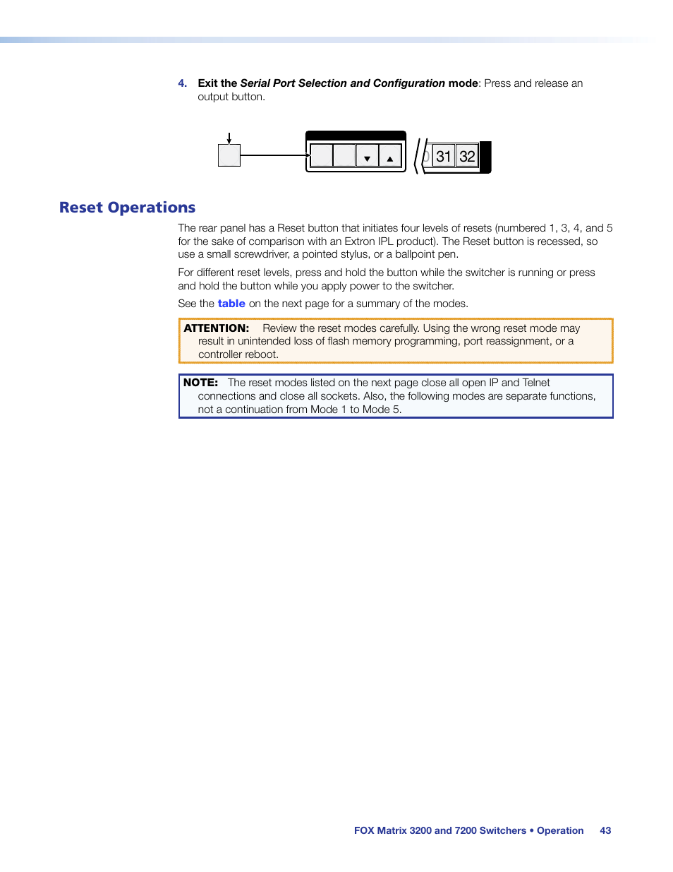 Reset operations | Extron Electronics FOX Matrix 7200 User Manual | Page 51 / 132