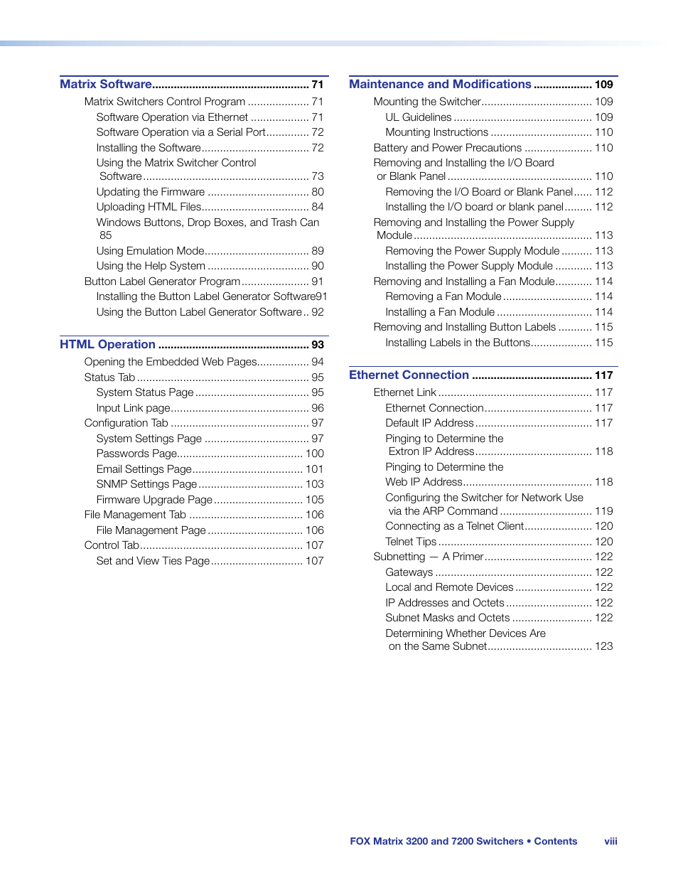 Extron Electronics FOX Matrix 7200 User Manual | Page 8 / 132