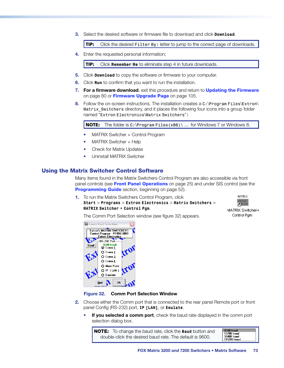Using the matrix switcher control software, Using the matrix switcher control, Software | Extron Electronics FOX Matrix 7200 User Manual | Page 81 / 132