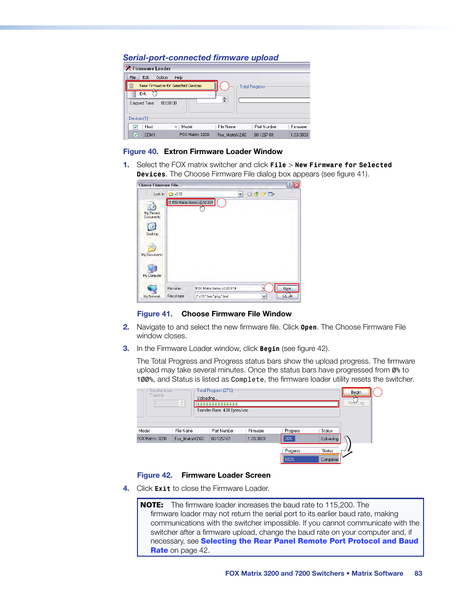 Figure 40, Serial-port-connected firmware upload | Extron Electronics FOX Matrix 7200 User Manual | Page 91 / 132