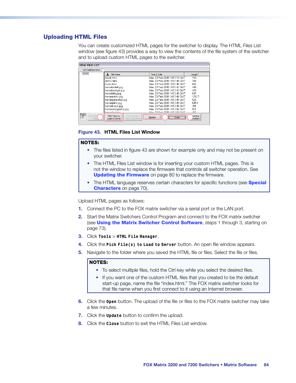 Uploading html files | Extron Electronics FOX Matrix 7200 User Manual | Page 92 / 132