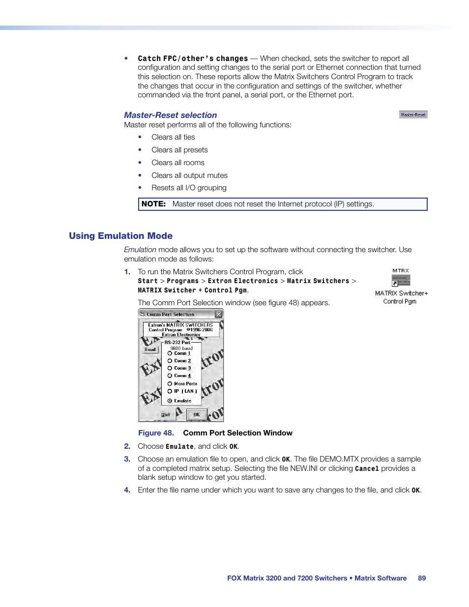Using emulation mode | Extron Electronics FOX Matrix 7200 User Manual | Page 97 / 132