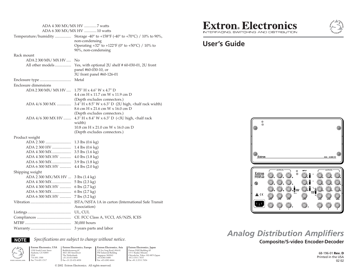 Extron Electronics ADA 2-4-6 Series User Manual | 3 pages