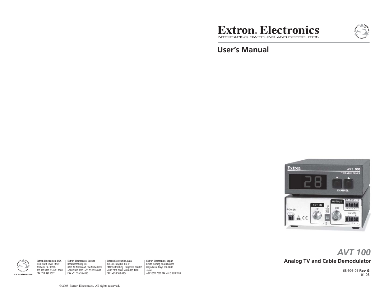 Extron Electronics AVT 100 User Manual | 37 pages
