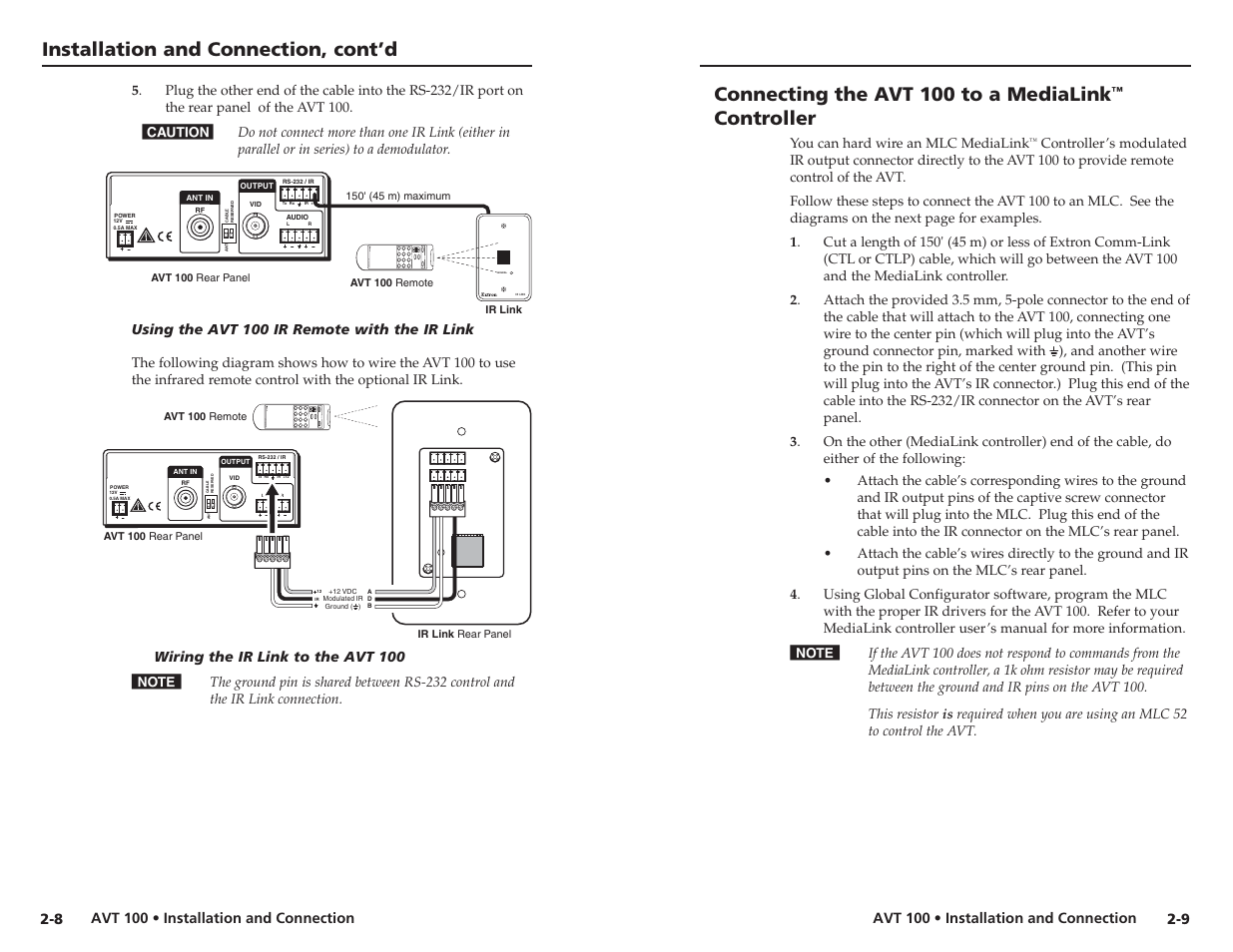 Connecting the avt 100 to a medialink™ controller, Installation and connection, cont’d, Connecting the avt 100 to a medialink | Controller, Signal, Mute | Extron Electronics AVT 100 User Manual | Page 11 / 37
