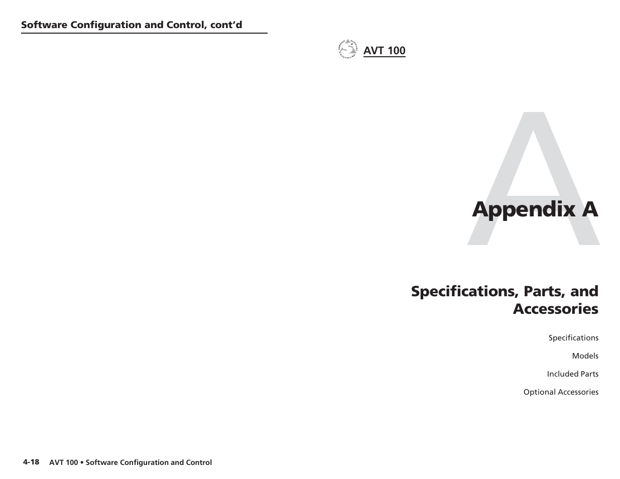 Appendix a: specifications, parts, andaccessories | Extron Electronics AVT 100 User Manual | Page 26 / 37