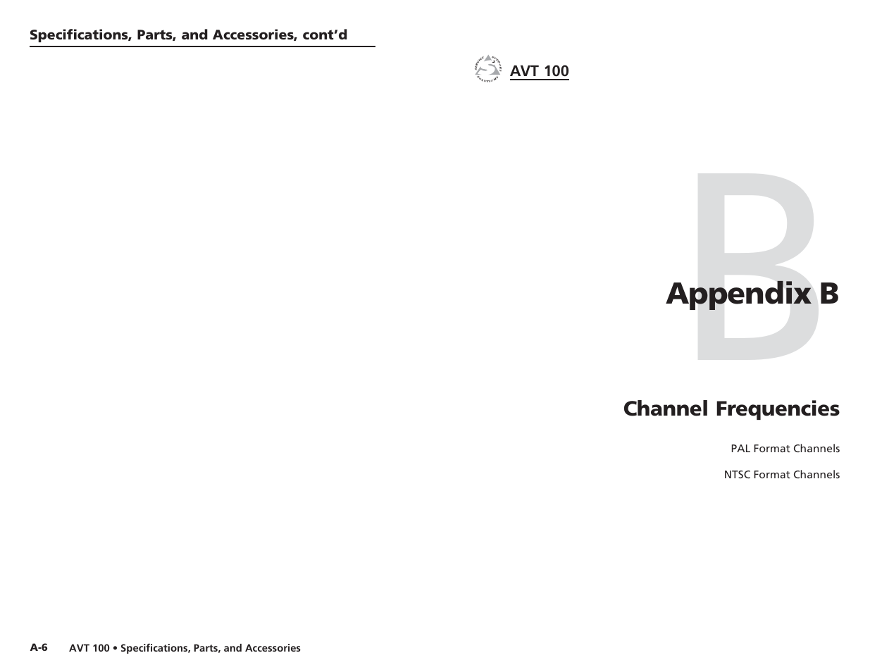 Appendix b: channel frequencies | Extron Electronics AVT 100 User Manual | Page 29 / 37