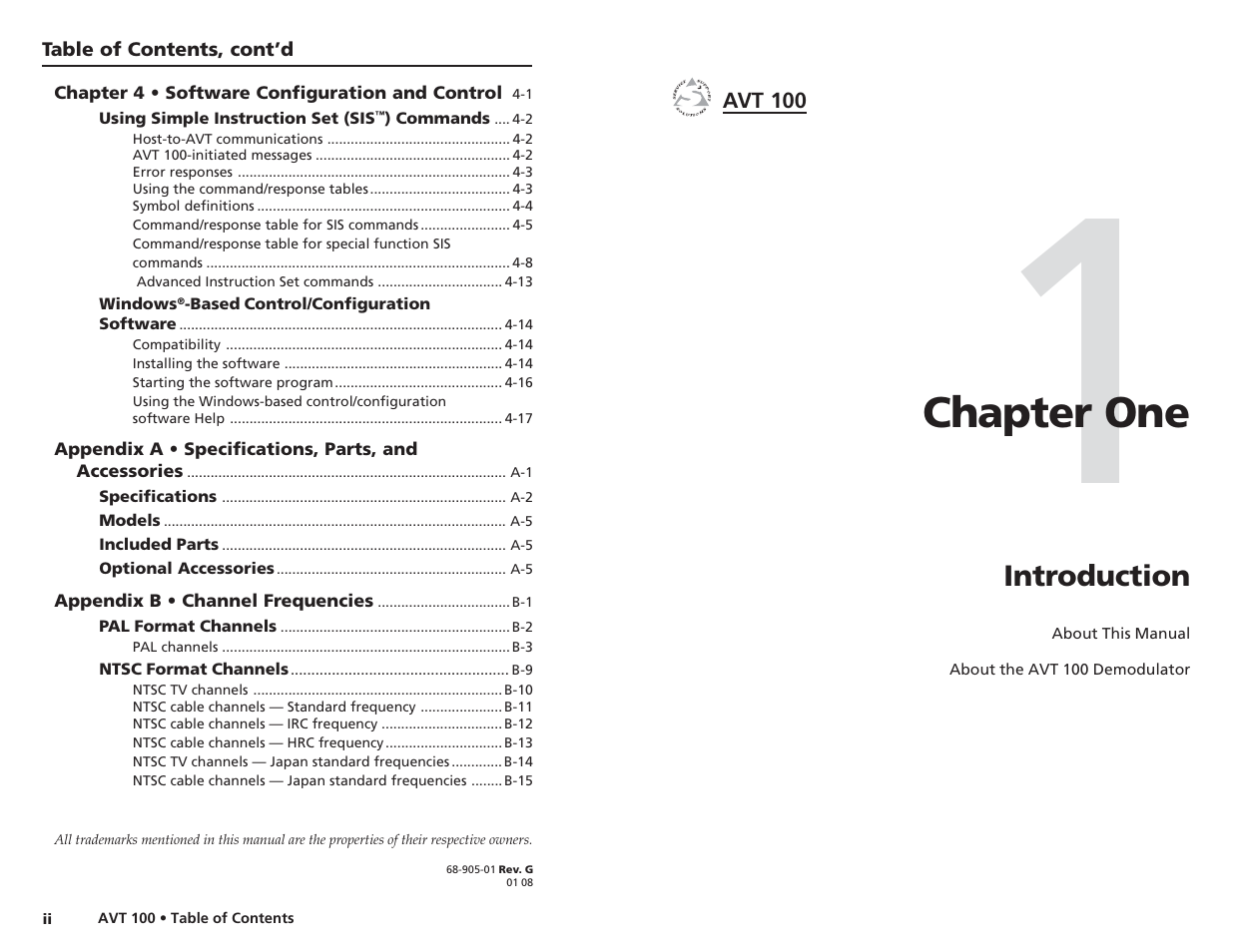 Ch. 1: introduction, Chapter one, Introduction | Extron Electronics AVT 100 User Manual | Page 5 / 37