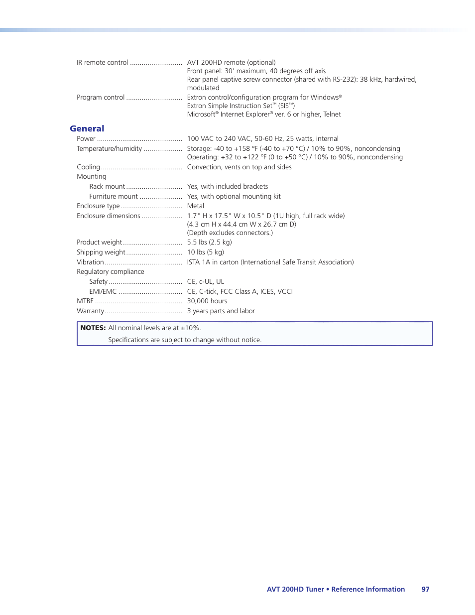 General | Extron Electronics AVT 200HD User Guide User Manual | Page 103 / 118