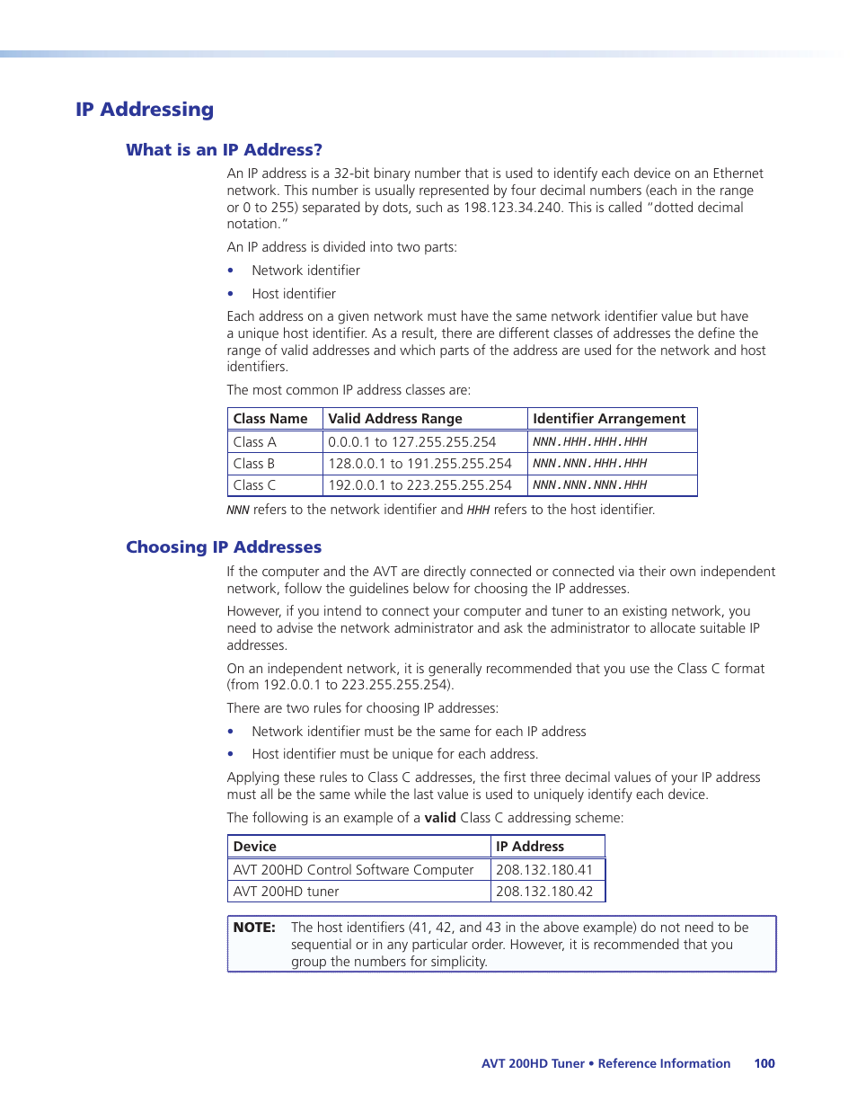 Ip addressing, What is an ip address, Choosing ip addresses | What is an ip address? choosing ip addresses, In the “refer | Extron Electronics AVT 200HD User Guide User Manual | Page 106 / 118