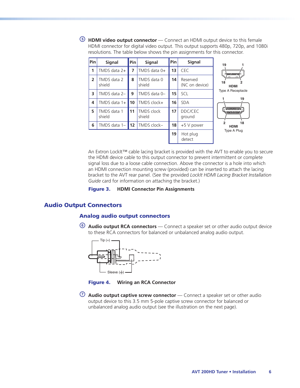 Audio output connectors | Extron Electronics AVT 200HD User Guide User Manual | Page 12 / 118