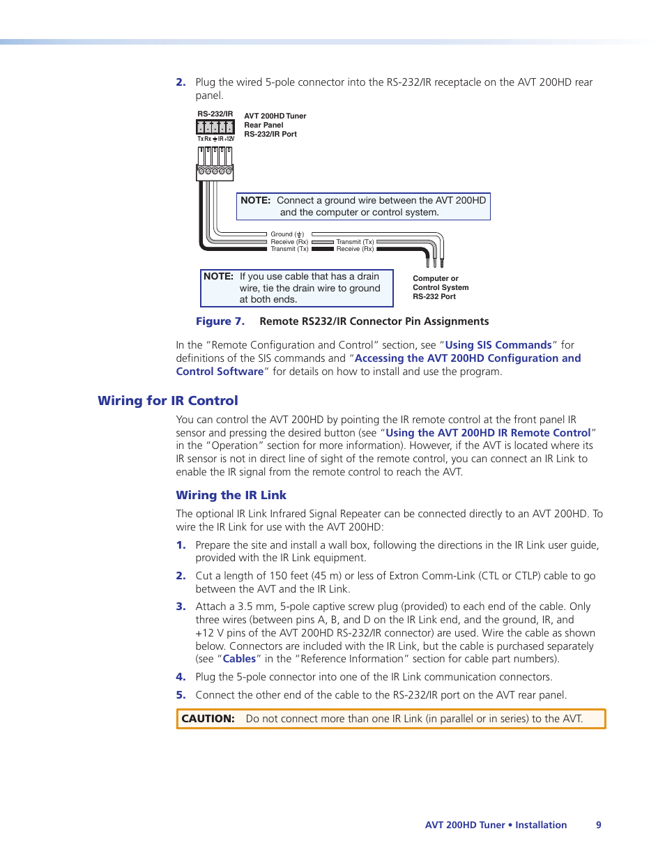 Wiring for ir control, Wiring, For ir control | Extron Electronics AVT 200HD User Guide User Manual | Page 15 / 118