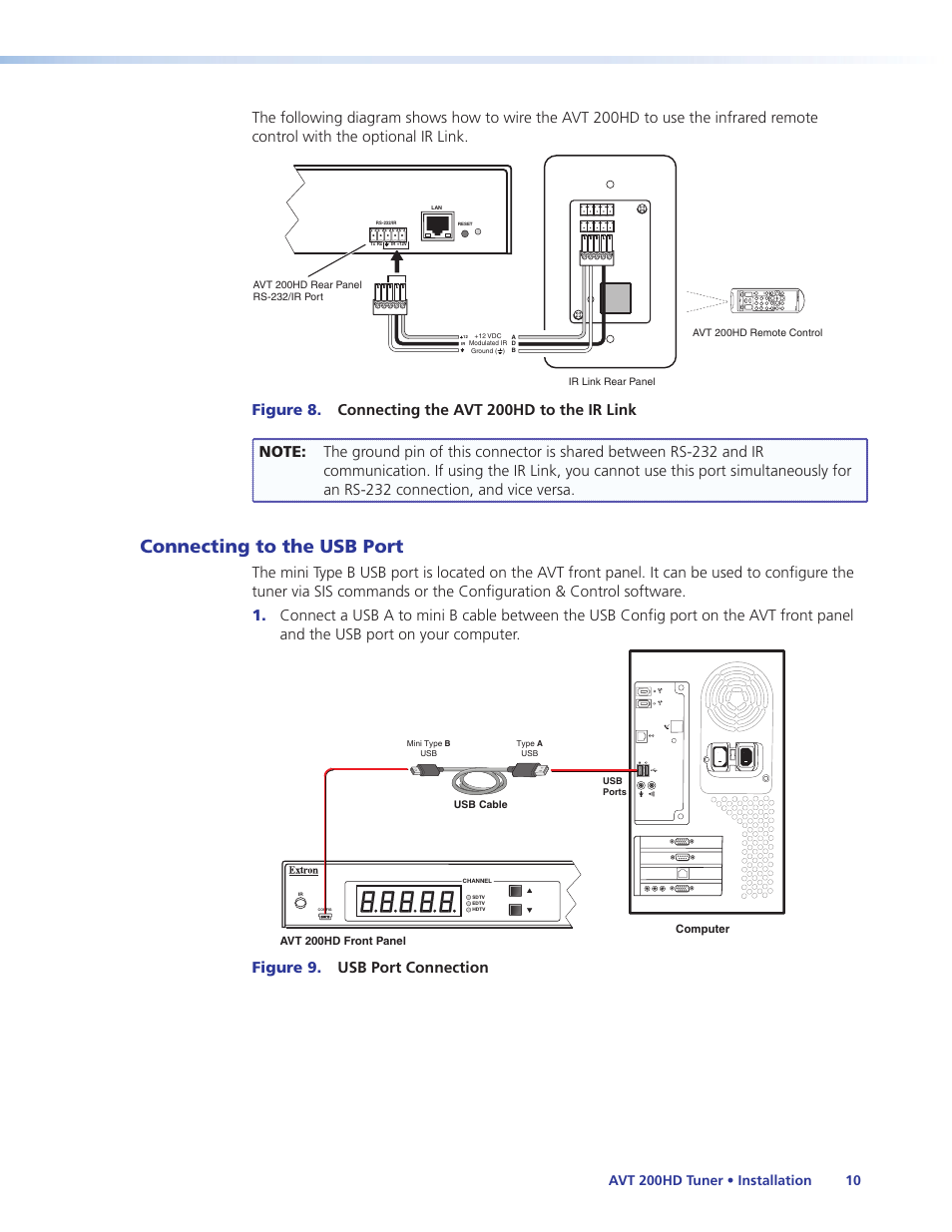 Connecting to the usb port, Figure 9. usb port connection | Extron Electronics AVT 200HD User Guide User Manual | Page 16 / 118