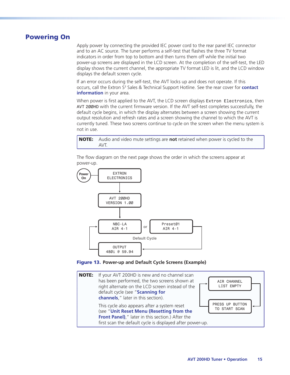 Powering on | Extron Electronics AVT 200HD User Guide User Manual | Page 21 / 118