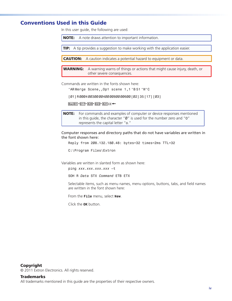 Conventions used in this guide | Extron Electronics AVT 200HD User Guide User Manual | Page 4 / 118