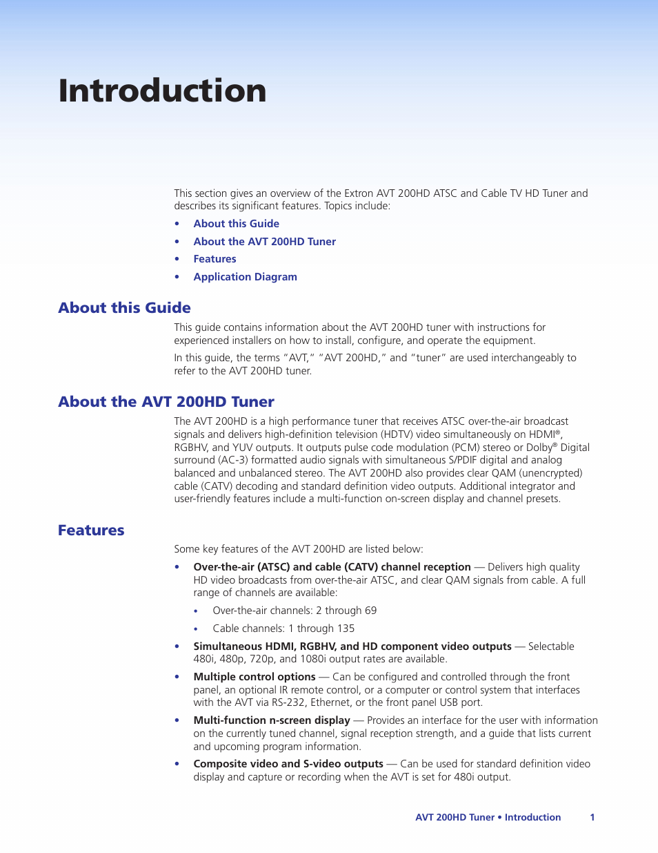 Introduction, About this guide, About the avt 200hd tuner | Features | Extron Electronics AVT 200HD User Guide User Manual | Page 7 / 118