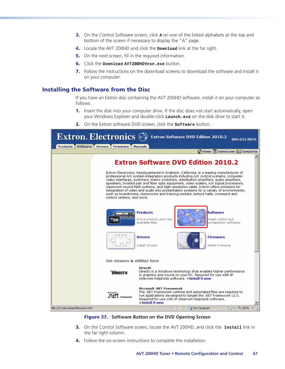 Installing the software from the disc | Extron Electronics AVT 200HD User Guide User Manual | Page 73 / 118