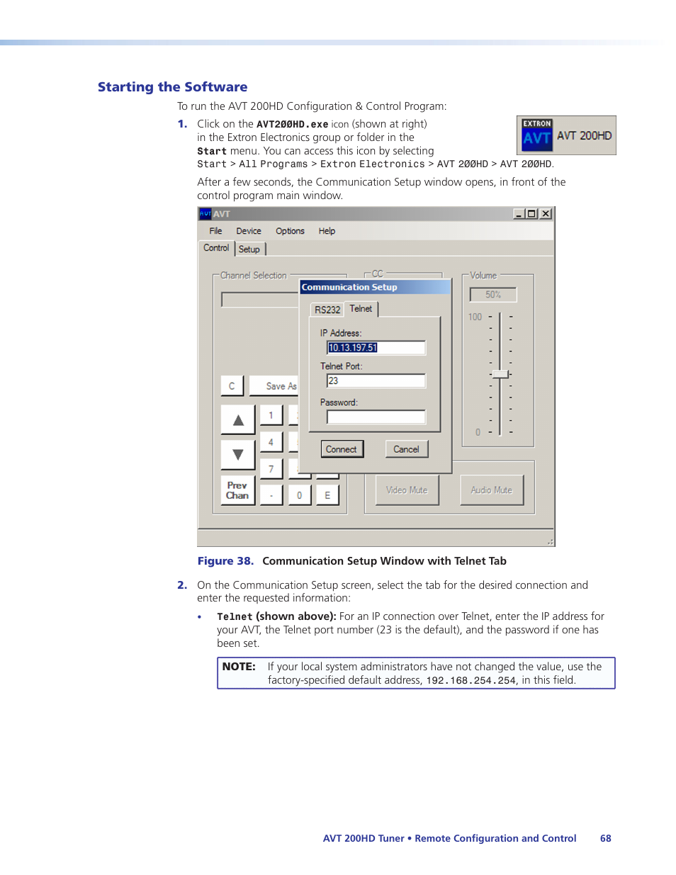 Starting the software | Extron Electronics AVT 200HD User Guide User Manual | Page 74 / 118