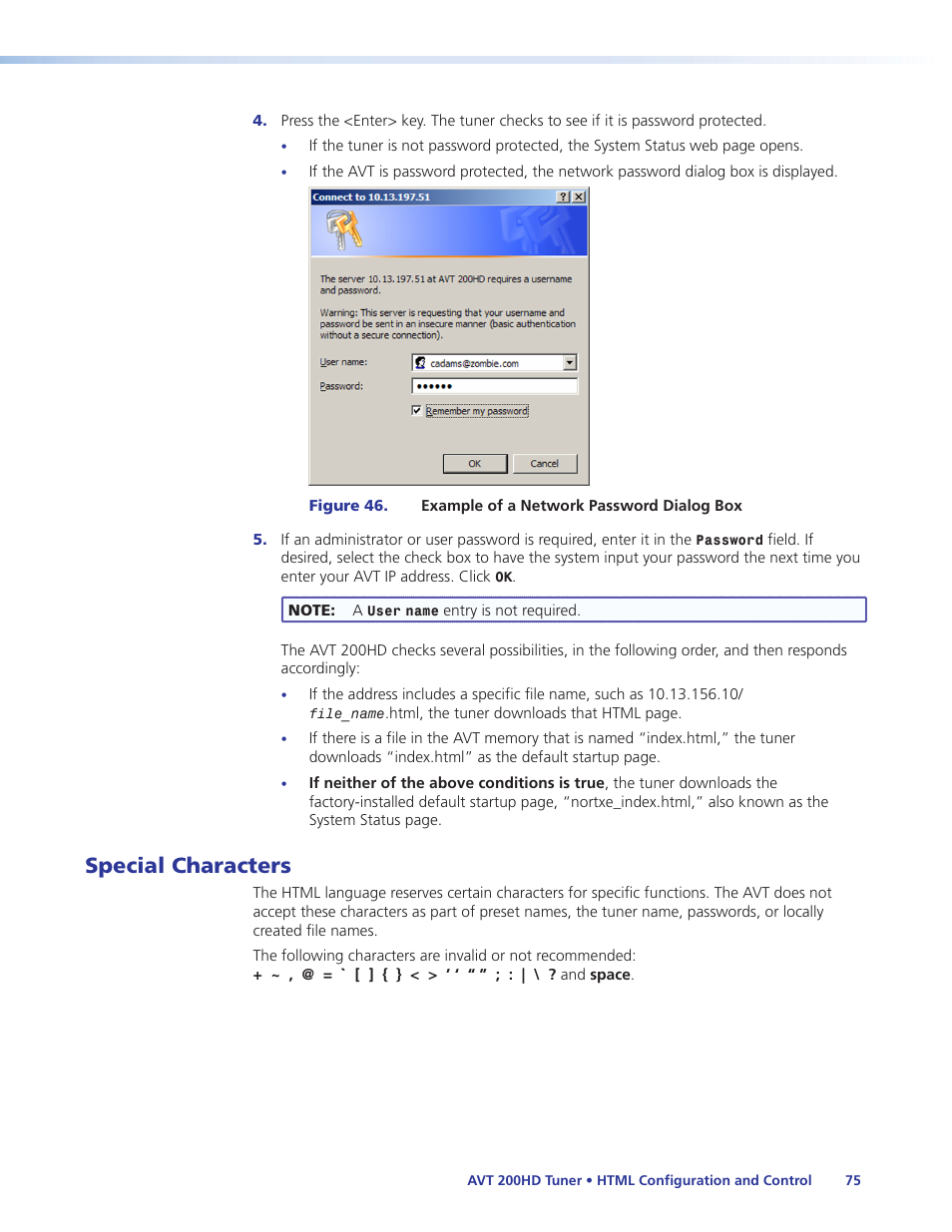 Special characters | Extron Electronics AVT 200HD User Guide User Manual | Page 81 / 118