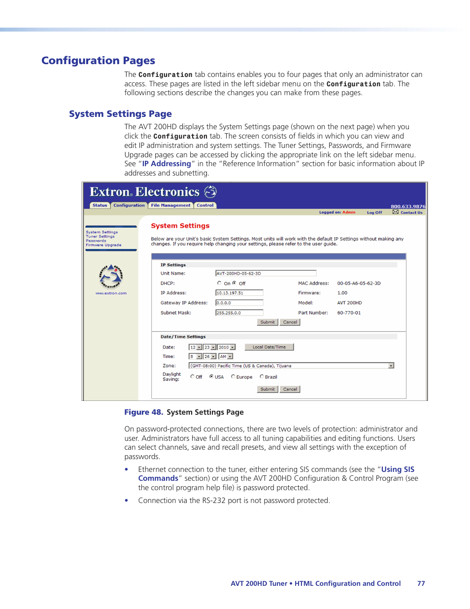 Configuration pages | Extron Electronics AVT 200HD User Guide User Manual | Page 83 / 118