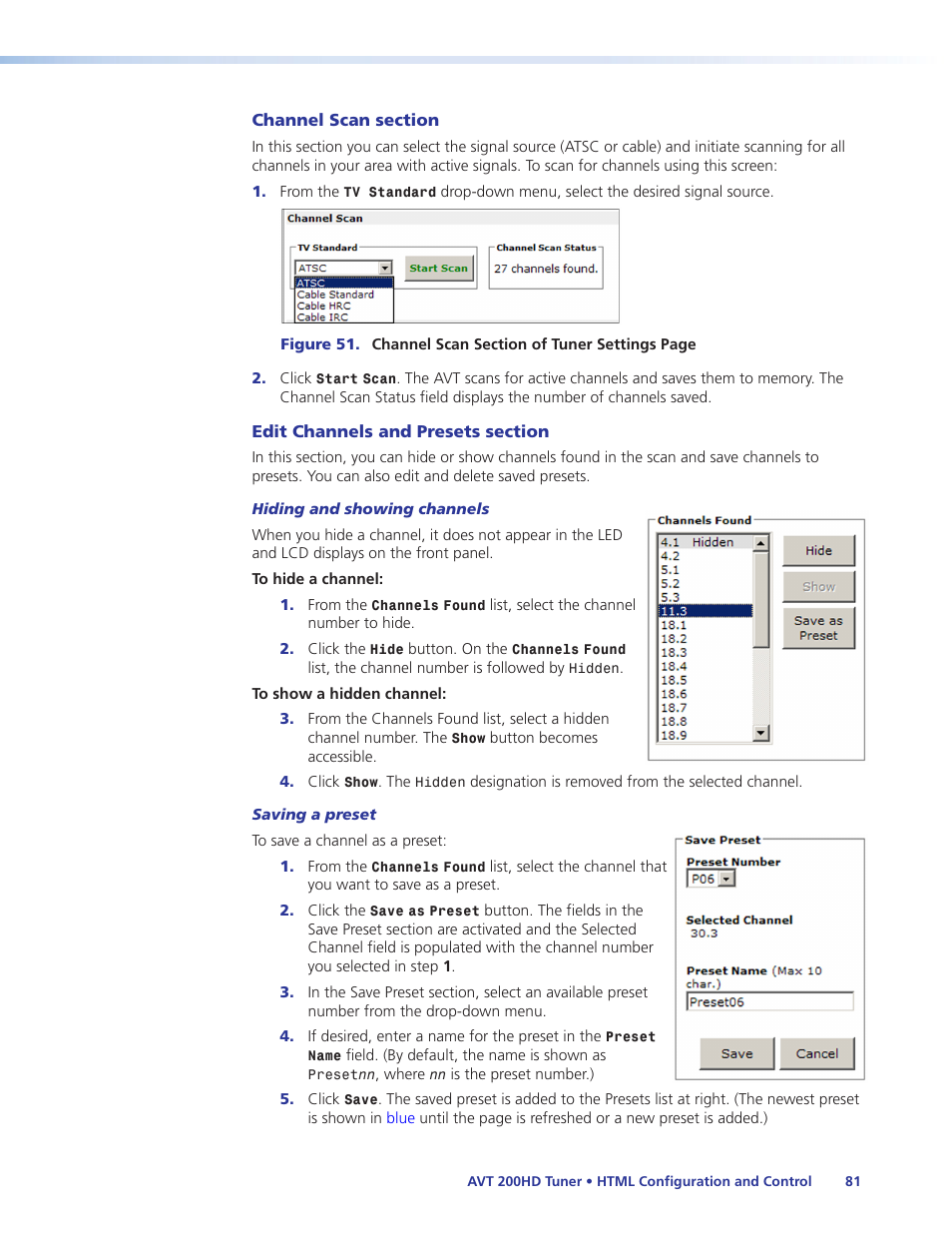 Saving a preset, In the “html | Extron Electronics AVT 200HD User Guide User Manual | Page 87 / 118