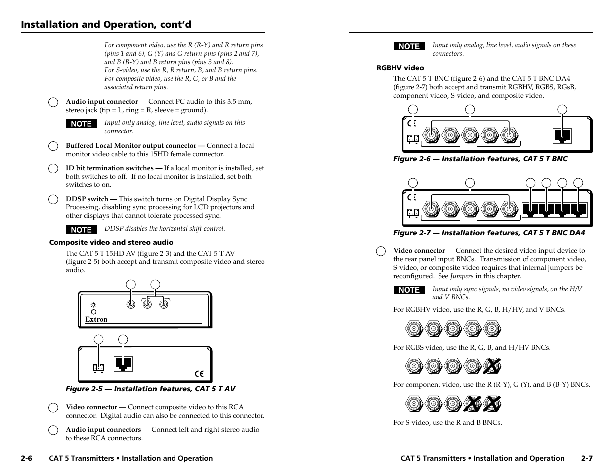 Installation and operation, cont’d | Extron Electronics CAT 5 Transmitters User Manual | Page 9 / 15