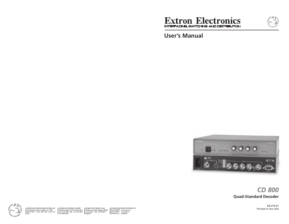 Extron Electronics CD 800 User Manual | 15 pages