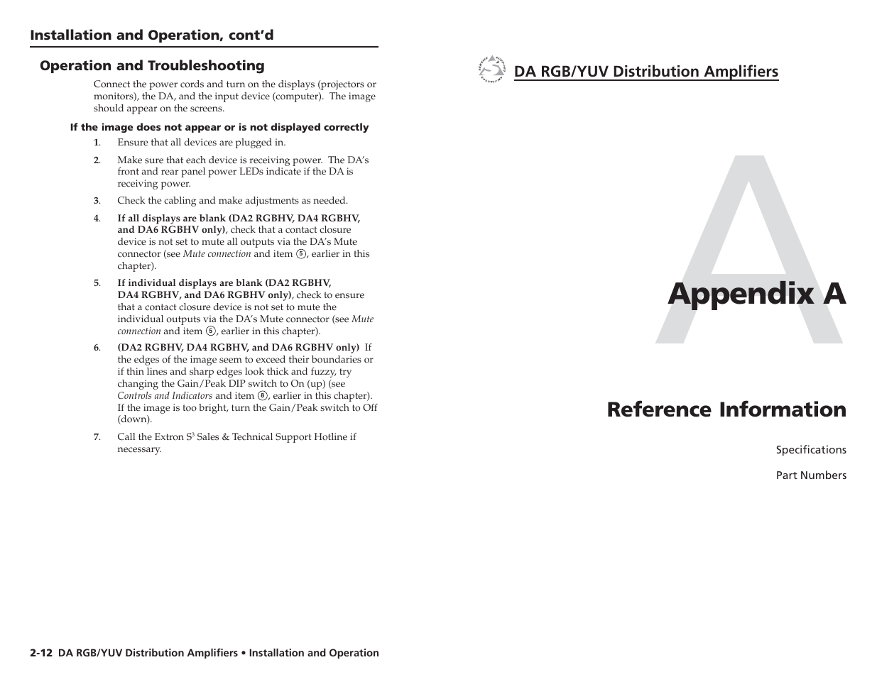 Appendix a, Reference information | Extron Electronics DA RGB_YUV Series User Manual | Page 13 / 17