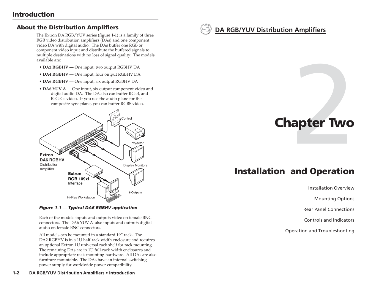 Chapter two, Installation and operation | Extron Electronics DA RGB_YUV Series User Manual | Page 7 / 17