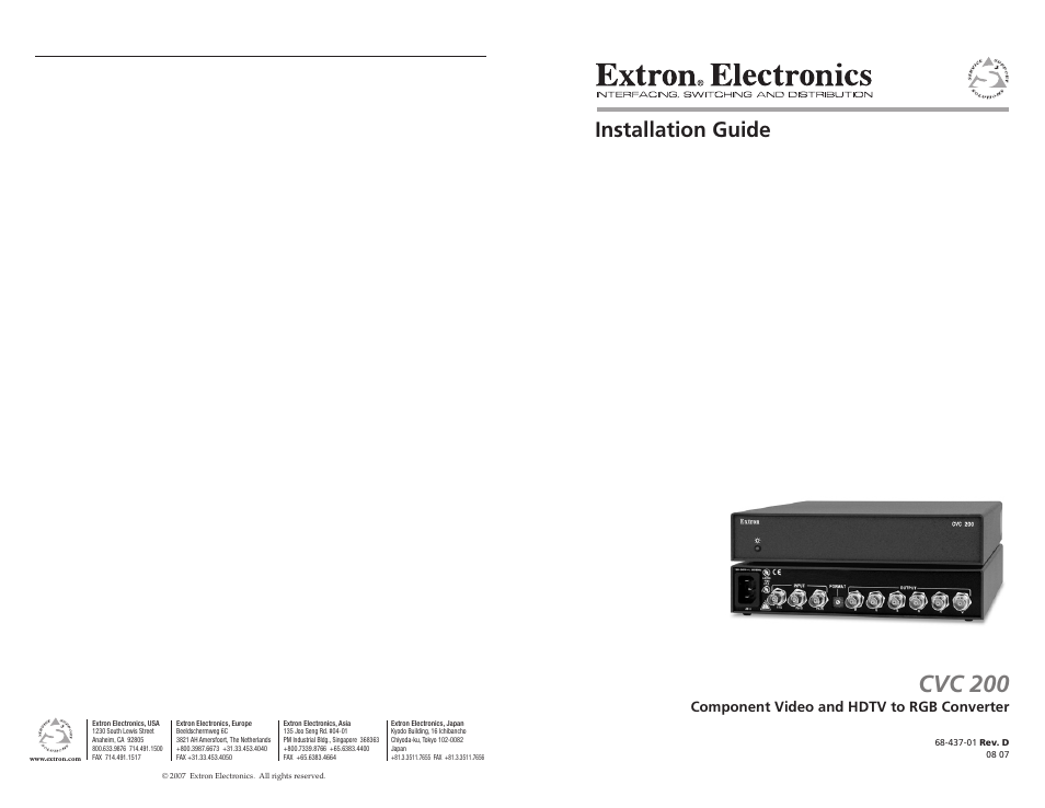 Extron Electronics CVC 200 User Manual | 4 pages