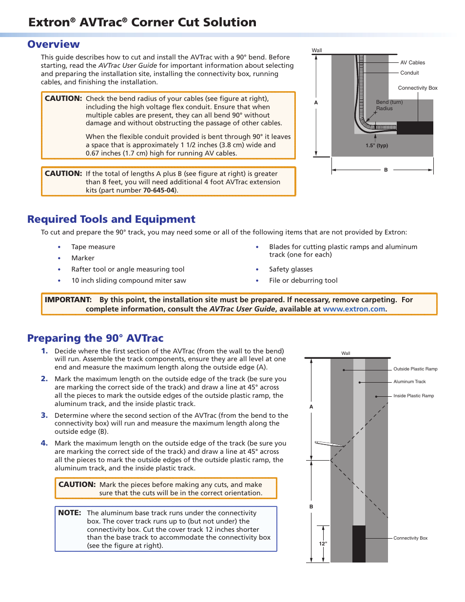 Extron Electronics AVTrac Corner Cut Solution User Manual | 2 pages