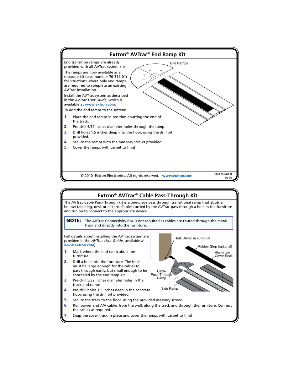 Extron Electronics AVTRac End Ramp and Cable Pass-Through Kits User Manual | 1 page