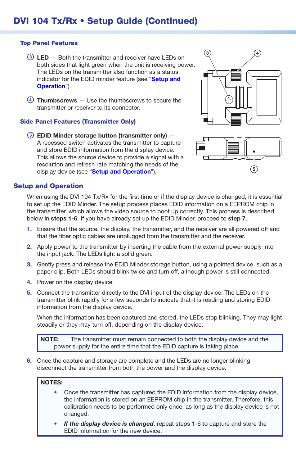 Dvi 104 tx/rx • setup guide (continued) | Extron Electronics DVI 104 Tx_Rx Setup Guide User Manual | Page 2 / 4